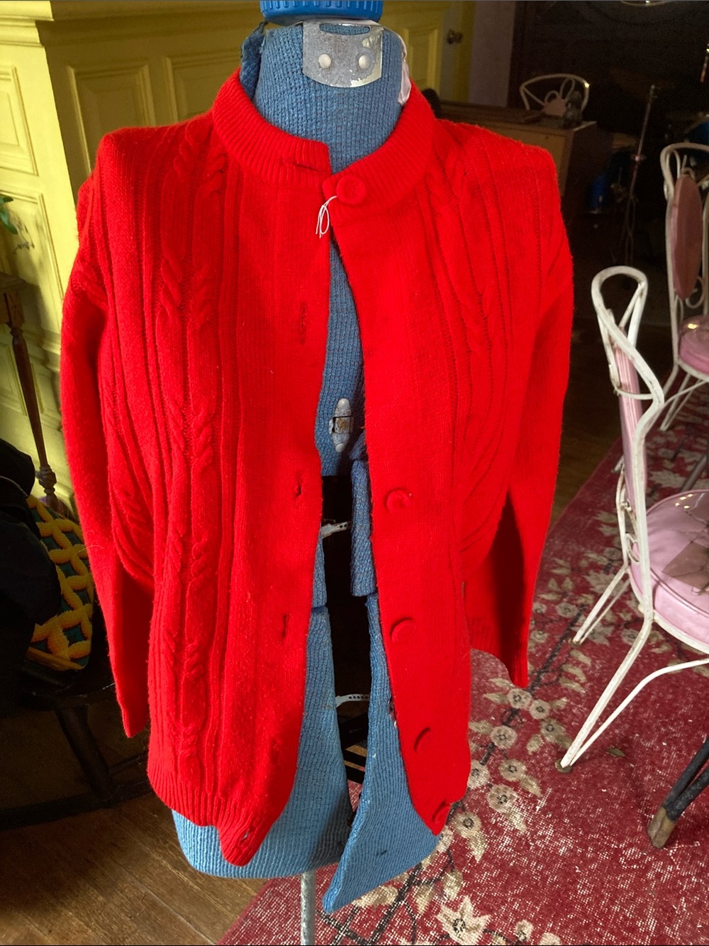 Classic Red Women's Button-Front Sweater Cardigan